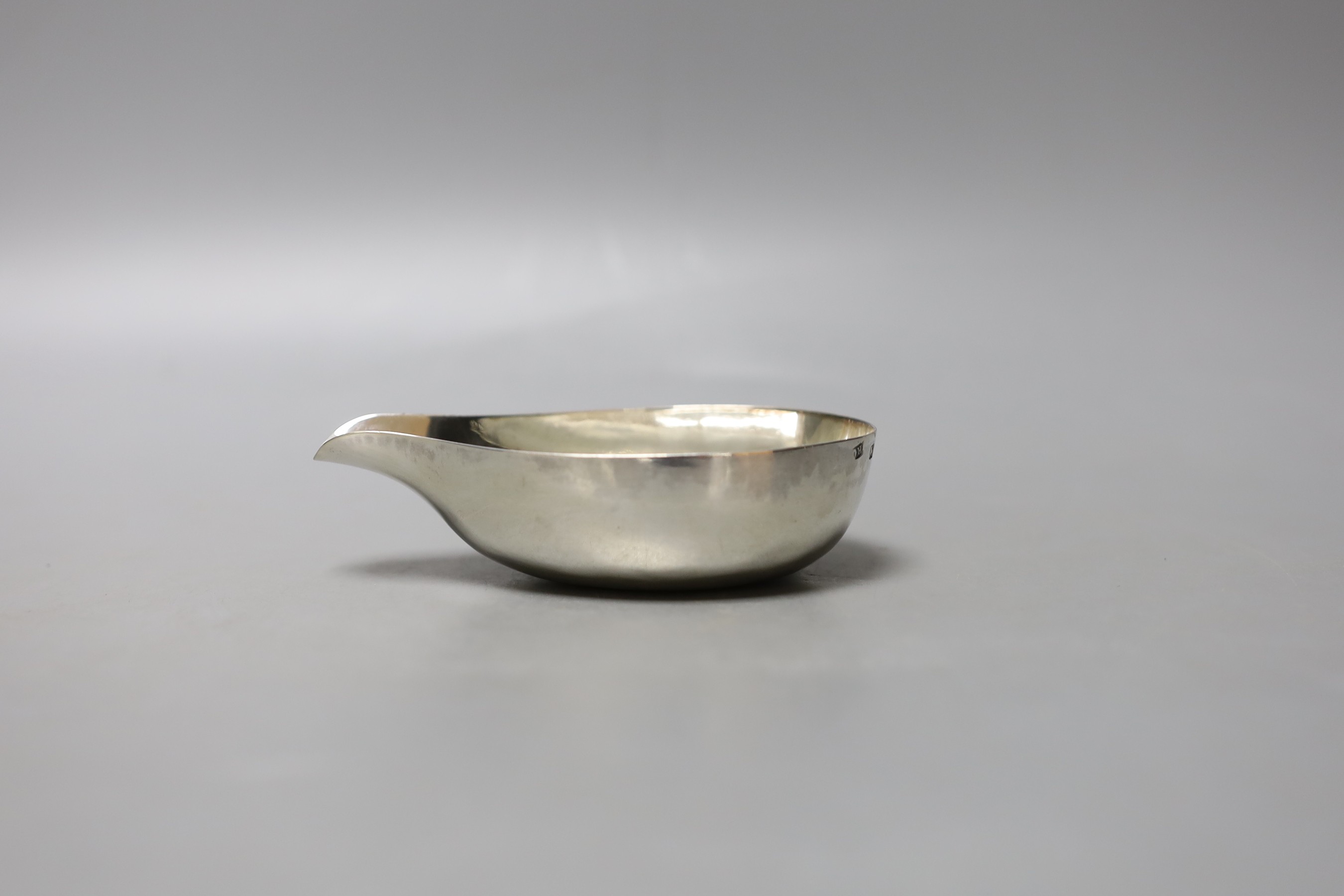 A late George II silver pap boat, Robin Albin Cox?, London, 1757, length 11.1cm, 43 grams.